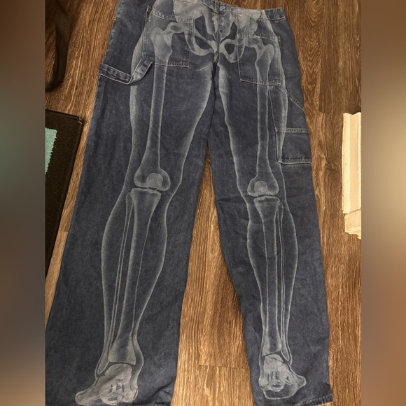 Blue Skeleton Print Jeans - Picture 2 of 4